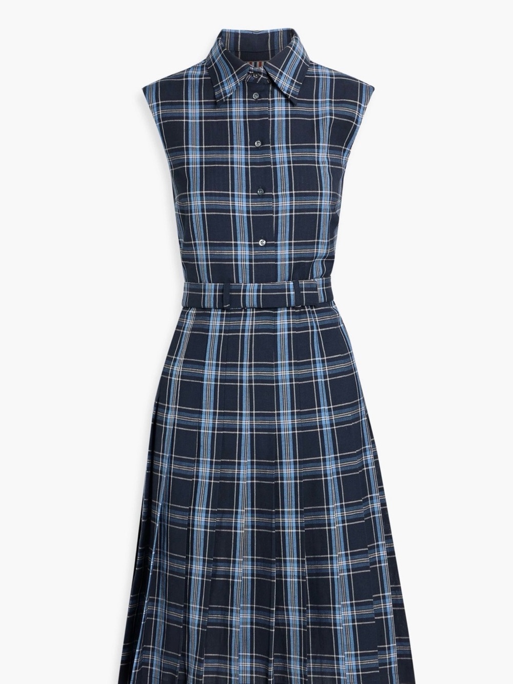 Thom Browne Navy Plaid Sleeveless Button-Front Midi Dress